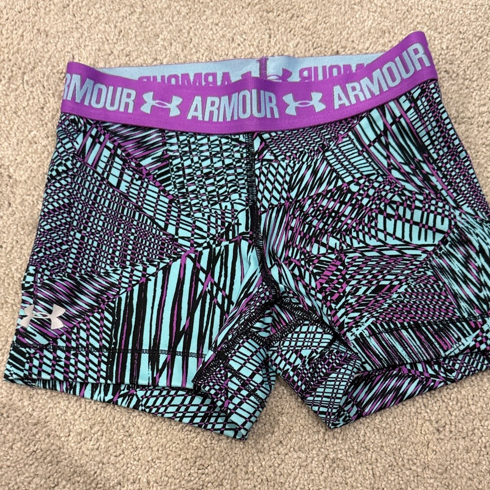 Under Armour Women's Geometric Purple and Blue Shorts XS